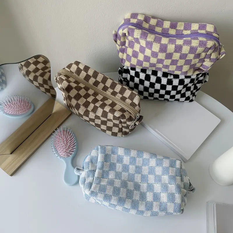 Checkered Pattern Zipper Makeup Bag Bags & Travel - DailySale