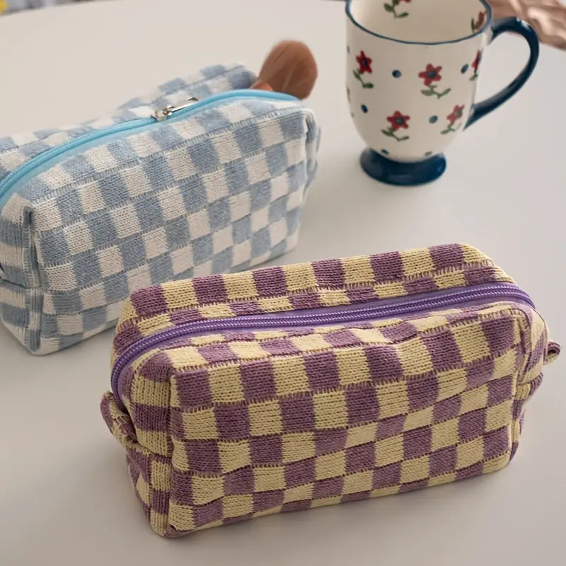 Checkered Pattern Zipper Makeup Bag Bags & Travel - DailySale