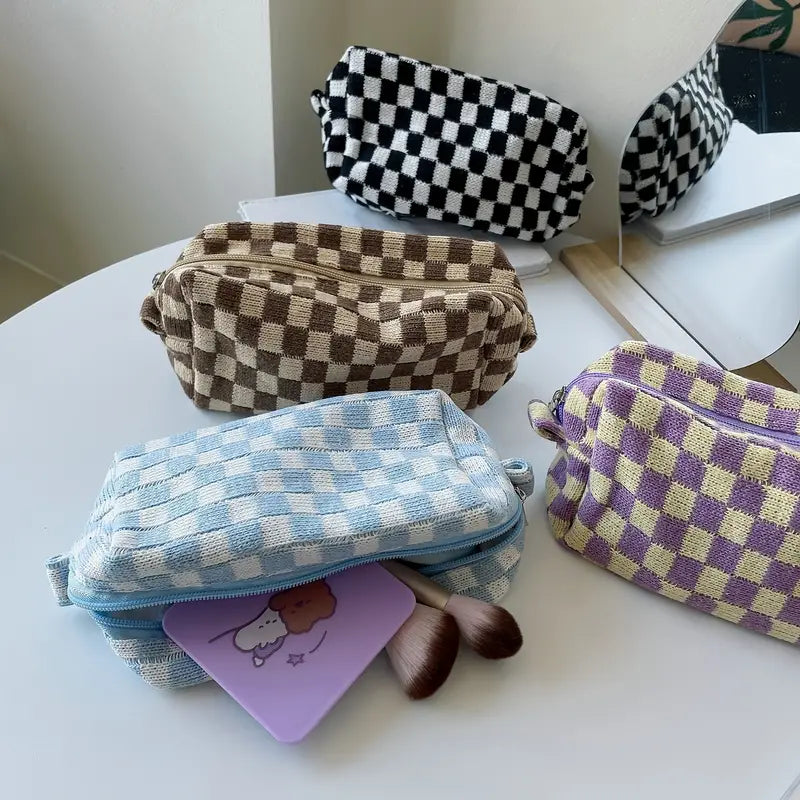 Checkered Pattern Zipper Makeup Bag Bags & Travel - DailySale