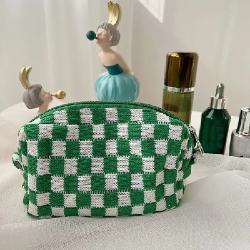 Checkered Pattern Zipper Makeup Bag Bags & Travel Green - DailySale