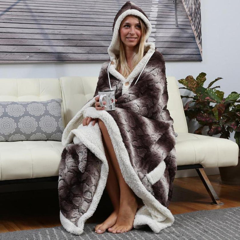 Chic Home Sherpa-Lined Hoodie Robe Women's Apparel Brown - DailySale