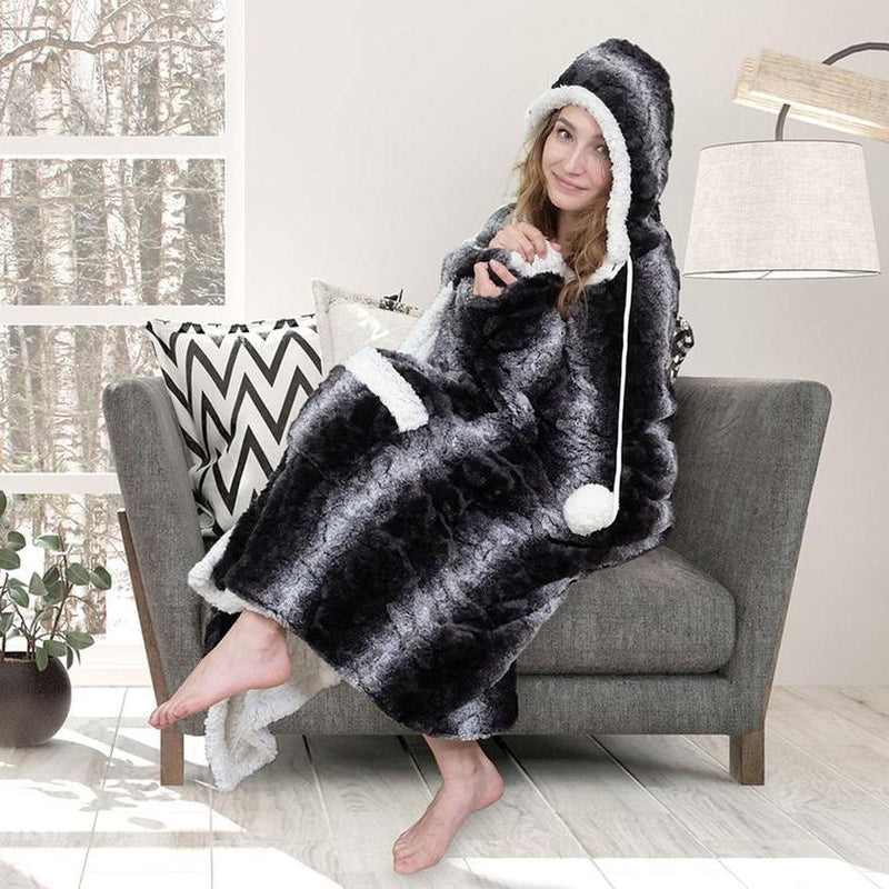 Chic Home Sherpa-Lined Hoodie Robe Women's Apparel Charcoal - DailySale