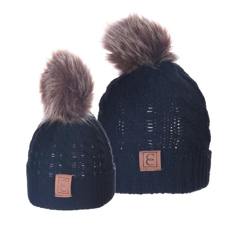 Chic Mom and Me Pom Beanies Women's Apparel Black - DailySale