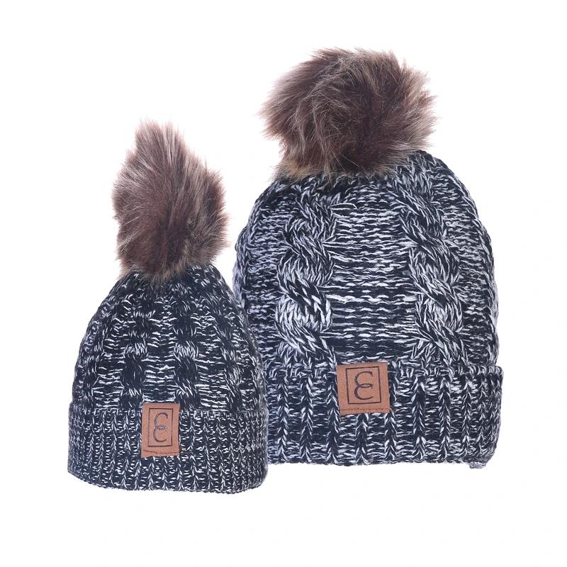Chic Mom and Me Pom Beanies Women's Apparel Black/White - DailySale