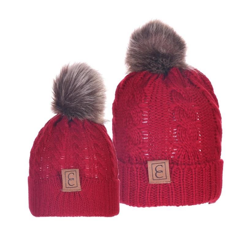 Chic Mom and Me Pom Beanies Women's Apparel Burgundy - DailySale