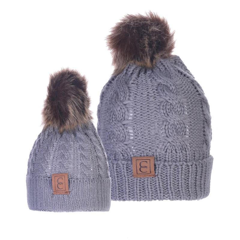 Chic Mom and Me Pom Beanies Women's Apparel Gray - DailySale