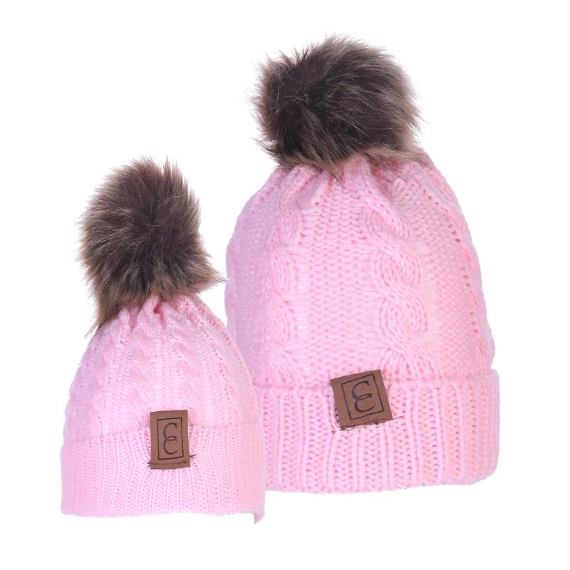 Chic Mom and Me Pom Beanies Women's Apparel Light Pink - DailySale