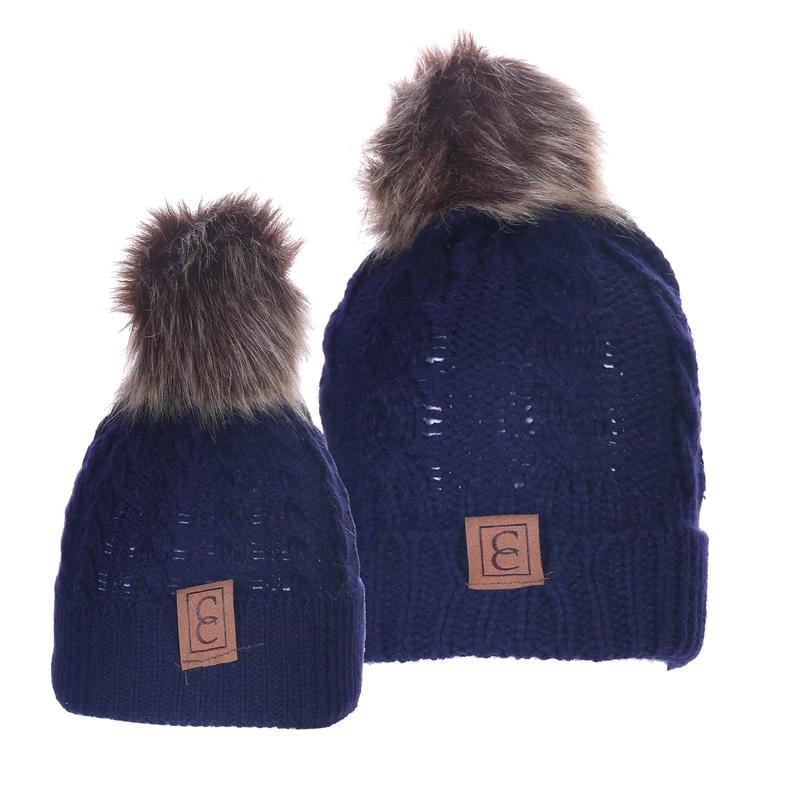 Chic Mom and Me Pom Beanies Women's Apparel Navy Blue - DailySale