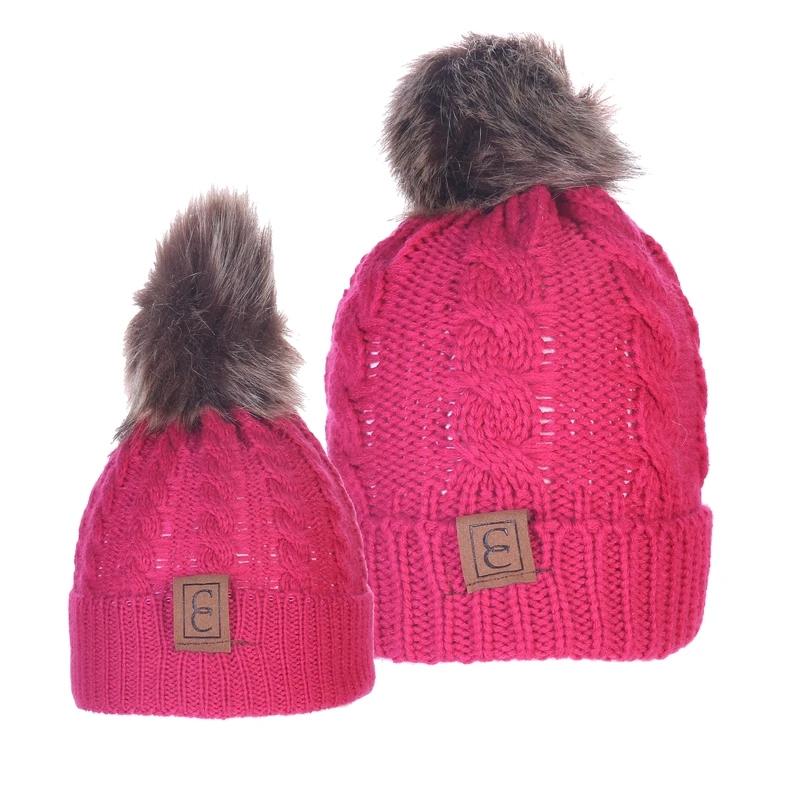 Chic Mom and Me Pom Beanies Women's Apparel Pink - DailySale