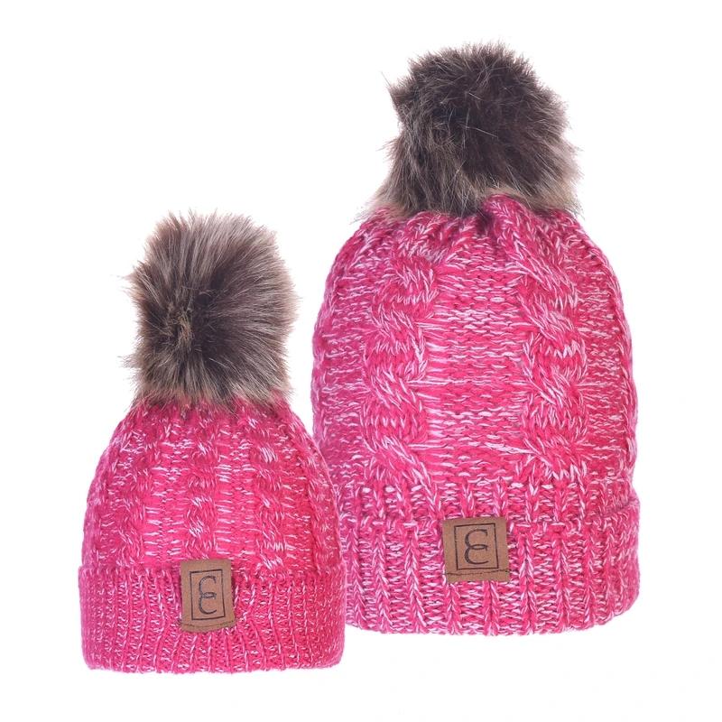 Chic Mom and Me Pom Beanies Women's Apparel Pink/White - DailySale