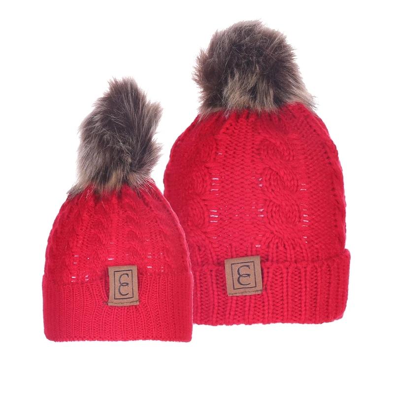 Chic Mom and Me Pom Beanies Women's Apparel Red - DailySale