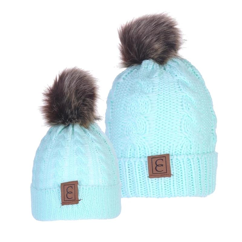 Chic Mom and Me Pom Beanies Women's Apparel Turquoise - DailySale