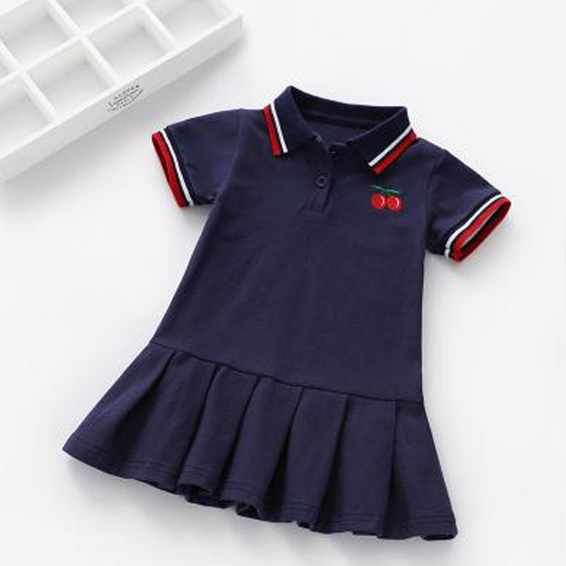 Children Dress Spring Summer Turn-Down Collar Kids' Clothing Navy 2T-90 - DailySale