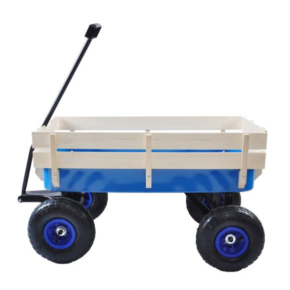 Children Outdoor Wagon All Terrain Pulling with Wood Railing Air Tires Toys & Games Blue - DailySale