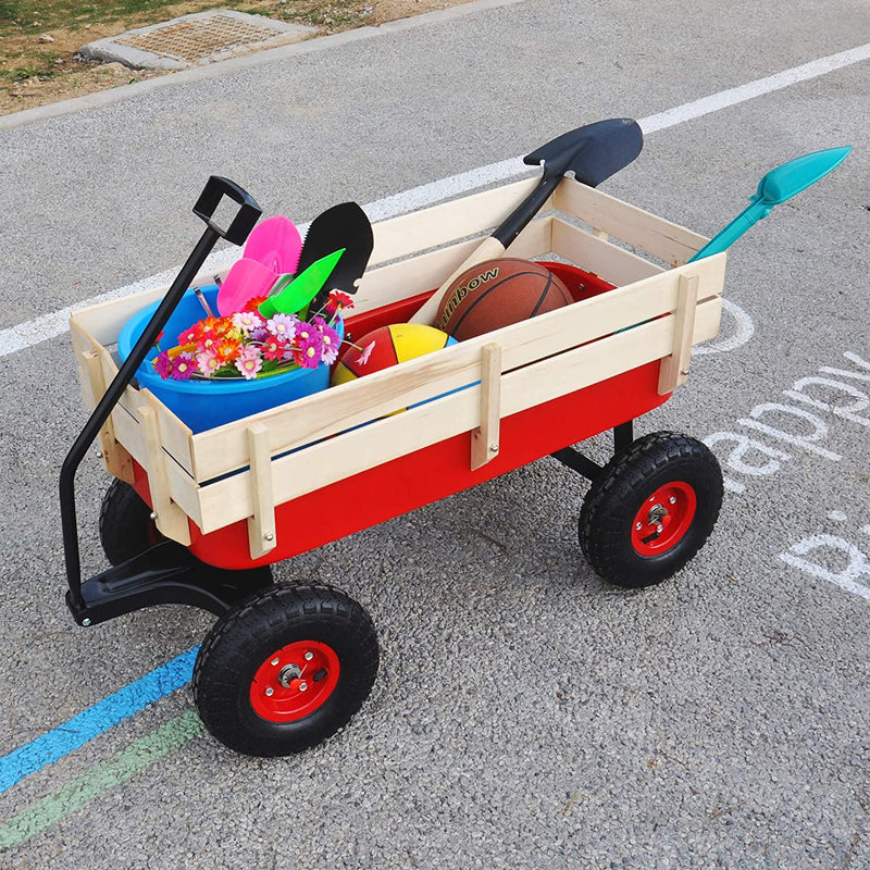 Children Outdoor Wagon All Terrain Pulling with Wood Railing Air Tires Toys & Games - DailySale