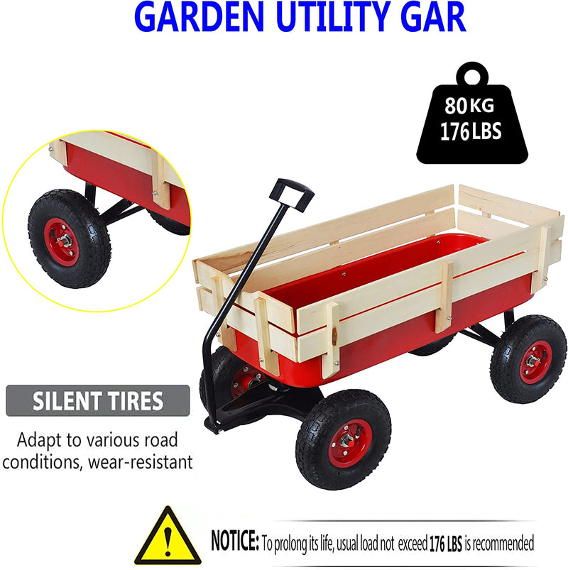 Children Outdoor Wagon All Terrain Pulling with Wood Railing Air Tires Toys & Games - DailySale