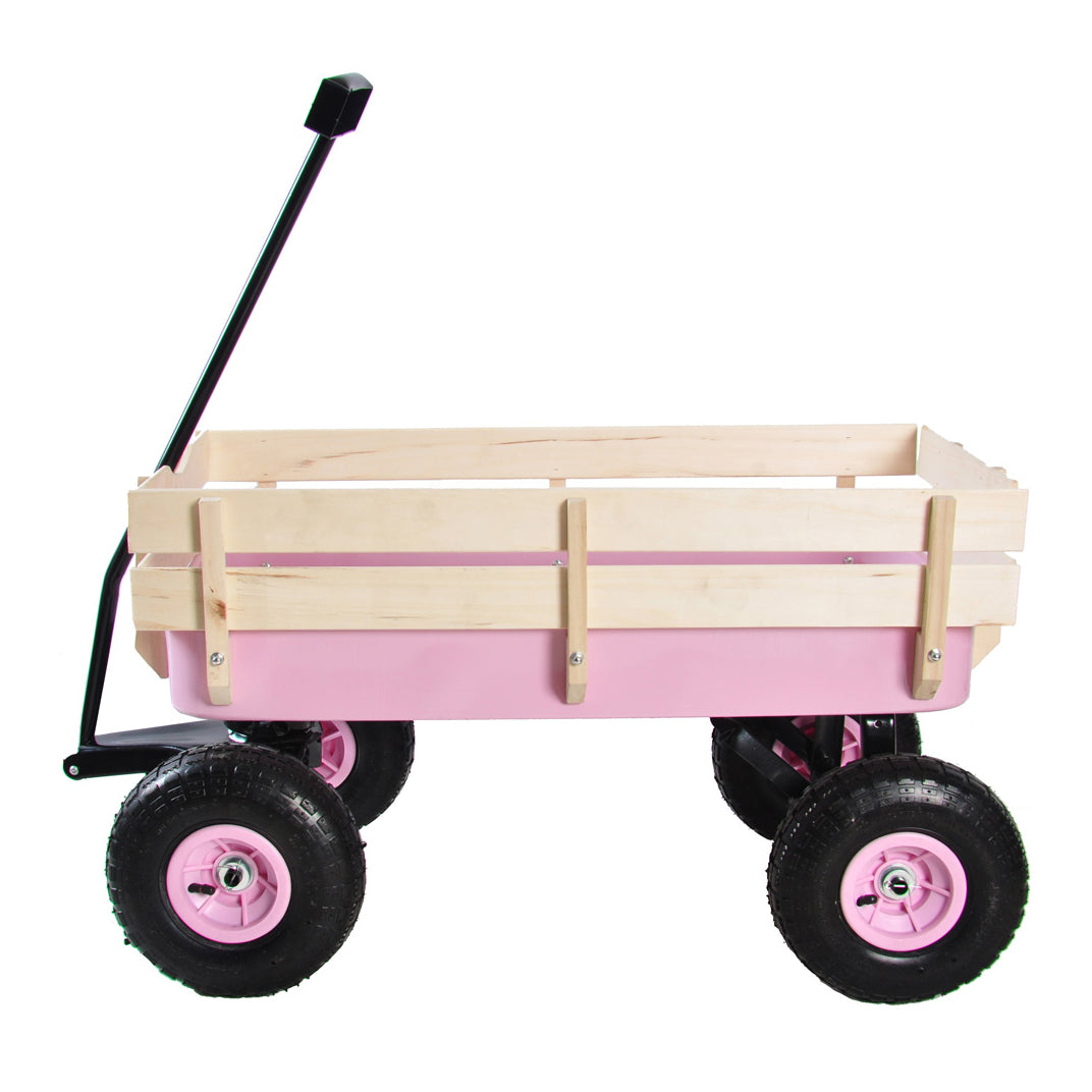 Children Outdoor Wagon All Terrain Pulling with Wood Railing Air Tires Toys & Games Pink - DailySale