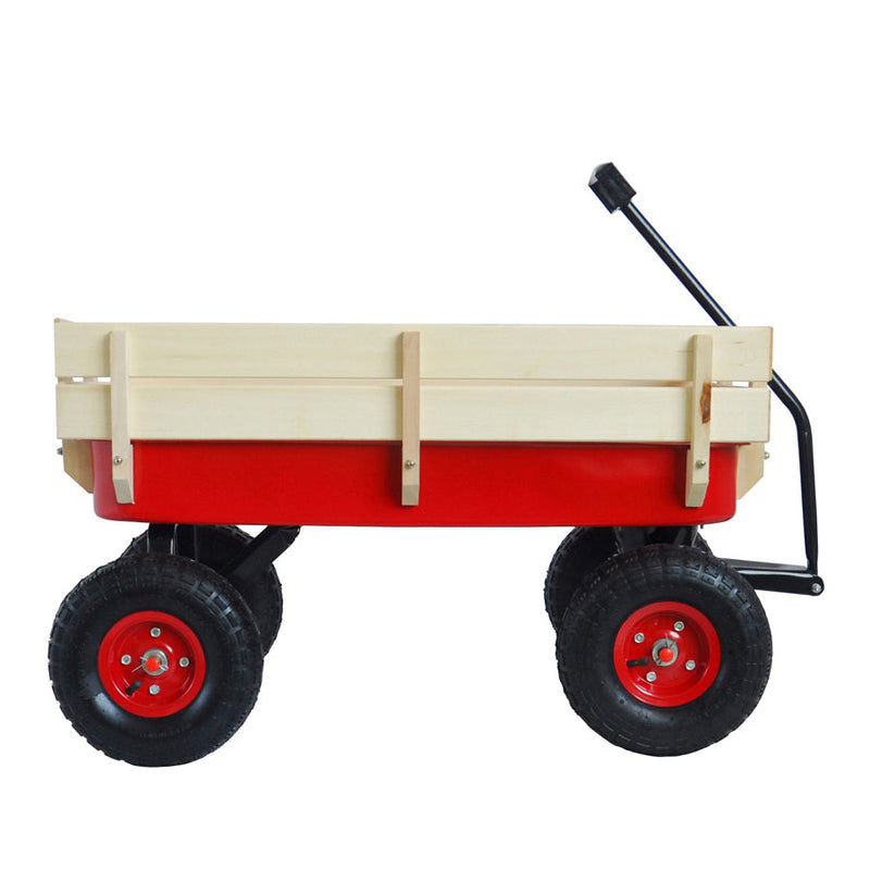 Children Outdoor Wagon All Terrain Pulling with Wood Railing Air Tires Toys & Games Red - DailySale