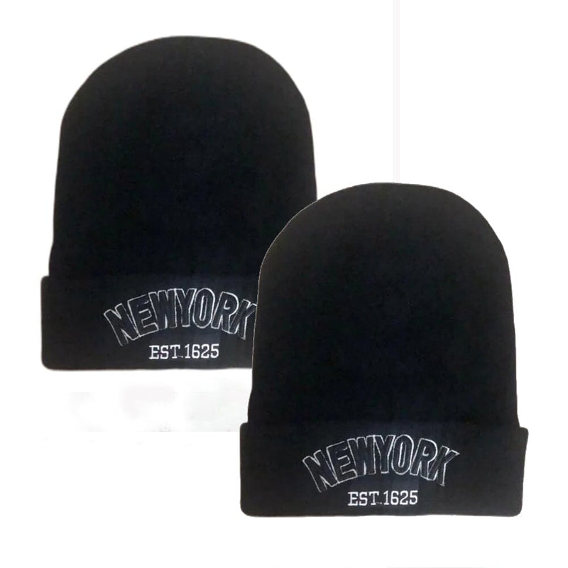 Classic NY Winter Hat Beanies with Thick Fur Men's Shoes & Accessories Black NY1625 2-Pack - DailySale