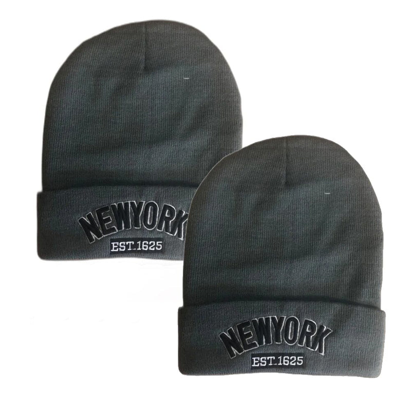 Classic NY Winter Hat Beanies with Thick Fur Men's Shoes & Accessories Gray NY1625 2-Pack - DailySale