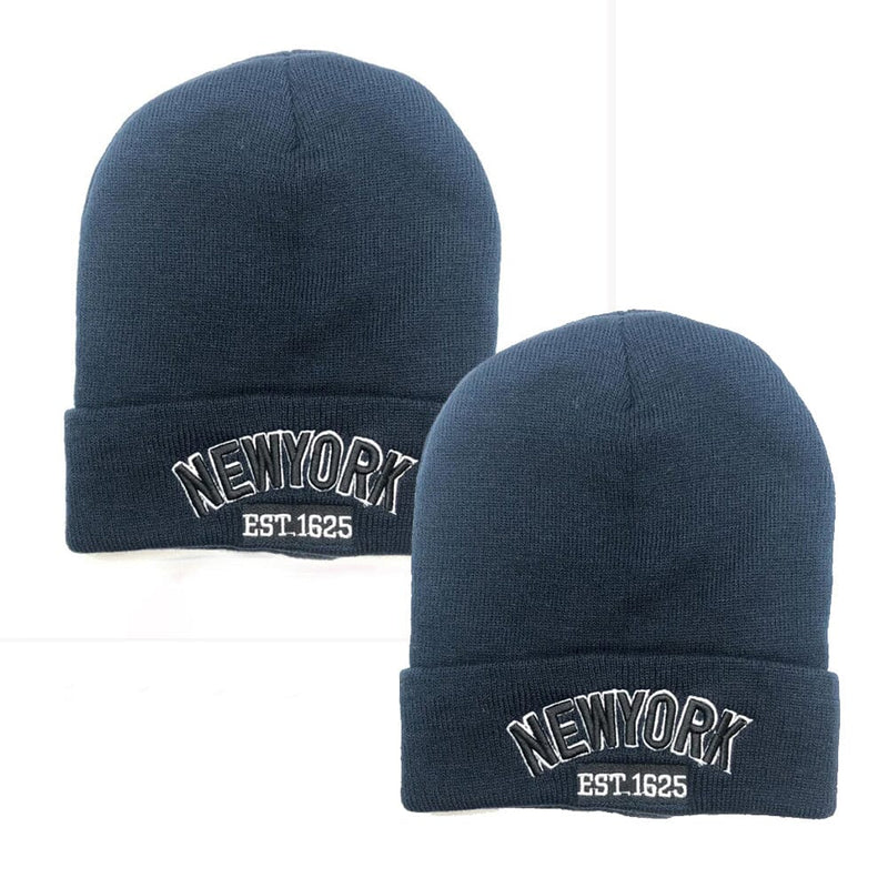Classic NY Winter Hat Beanies with Thick Fur Men's Shoes & Accessories Navy NY1625 2-Pack - DailySale