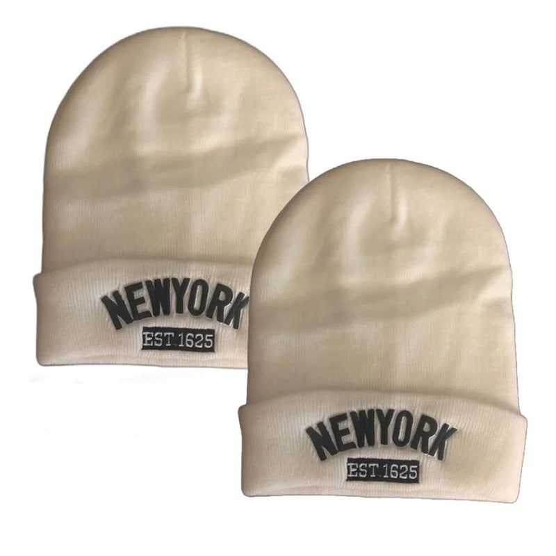 Classic NY Winter Hat Beanies with Thick Fur Men's Shoes & Accessories White NY1625 2-Pack - DailySale