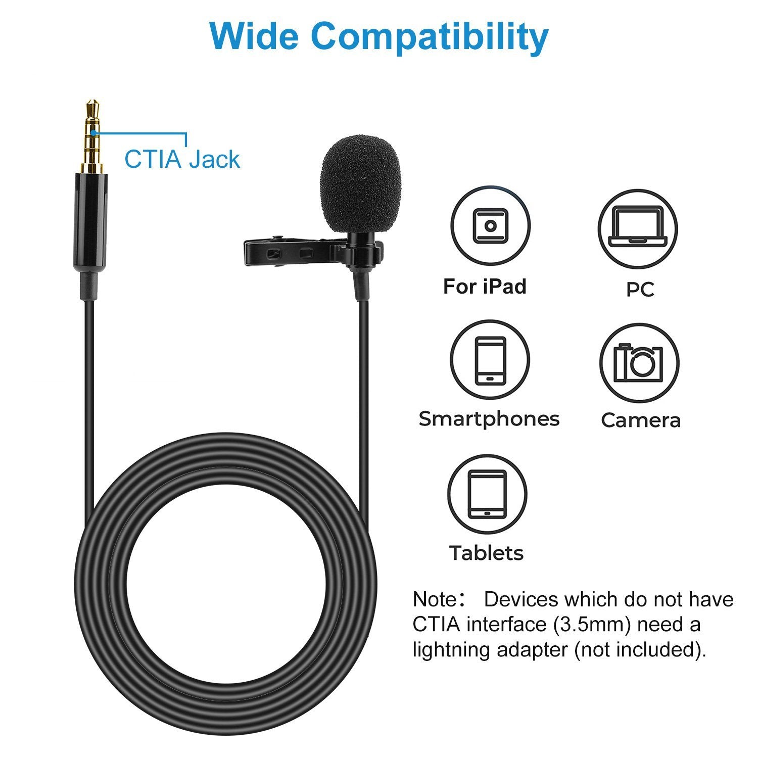 Clip On Microphone Hands Free Lavalier Lapel Mic Headphones & Audio - DailySale