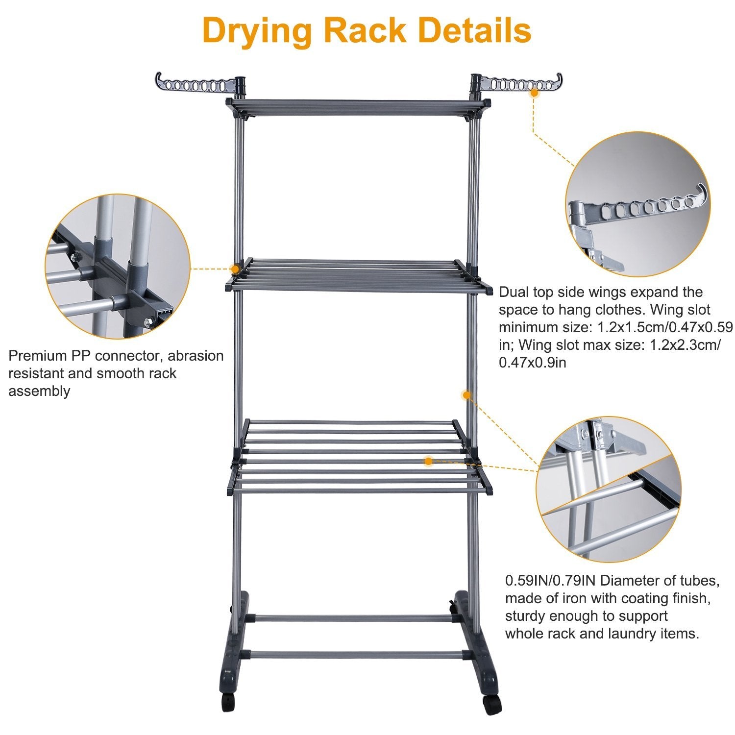 Clothes Drying Rack Rolling Collapsible Laundry Dryer Hanger Stand Rail Closet & Storage - DailySale