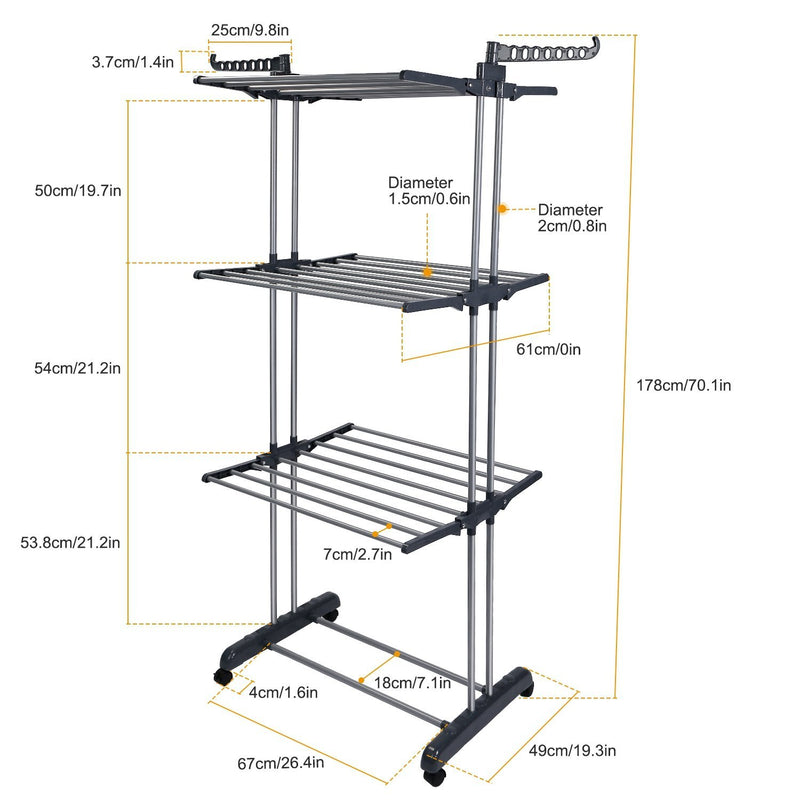 Clothes Drying Rack Rolling Collapsible Laundry Dryer Hanger Stand Rail Closet & Storage - DailySale