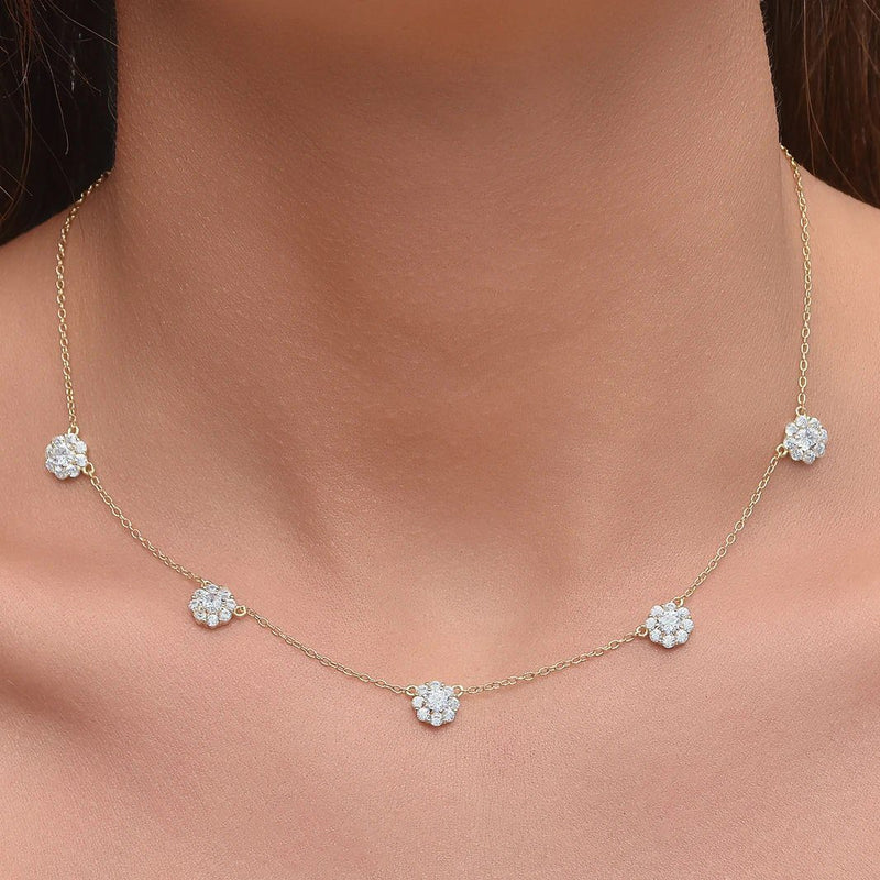 Cluster Flower Station Choker Necklace Necklaces Gold - DailySale