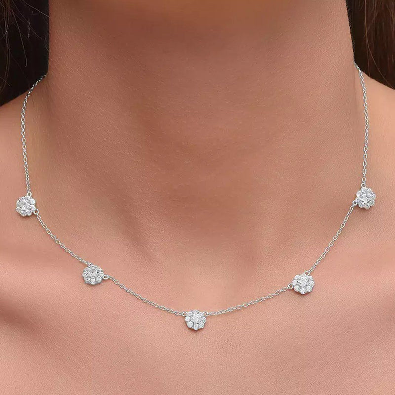 Cluster Flower Station Choker Necklace Necklaces Silver - DailySale
