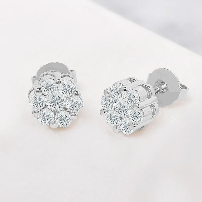Cluster Flower Stud Earrings Earrings Silver - DailySale