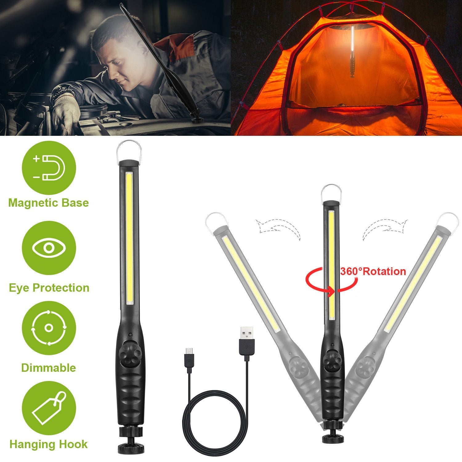 COB Work Light IPX4 Handheld Emergency LED Lamp Outdoor Lighting - DailySale