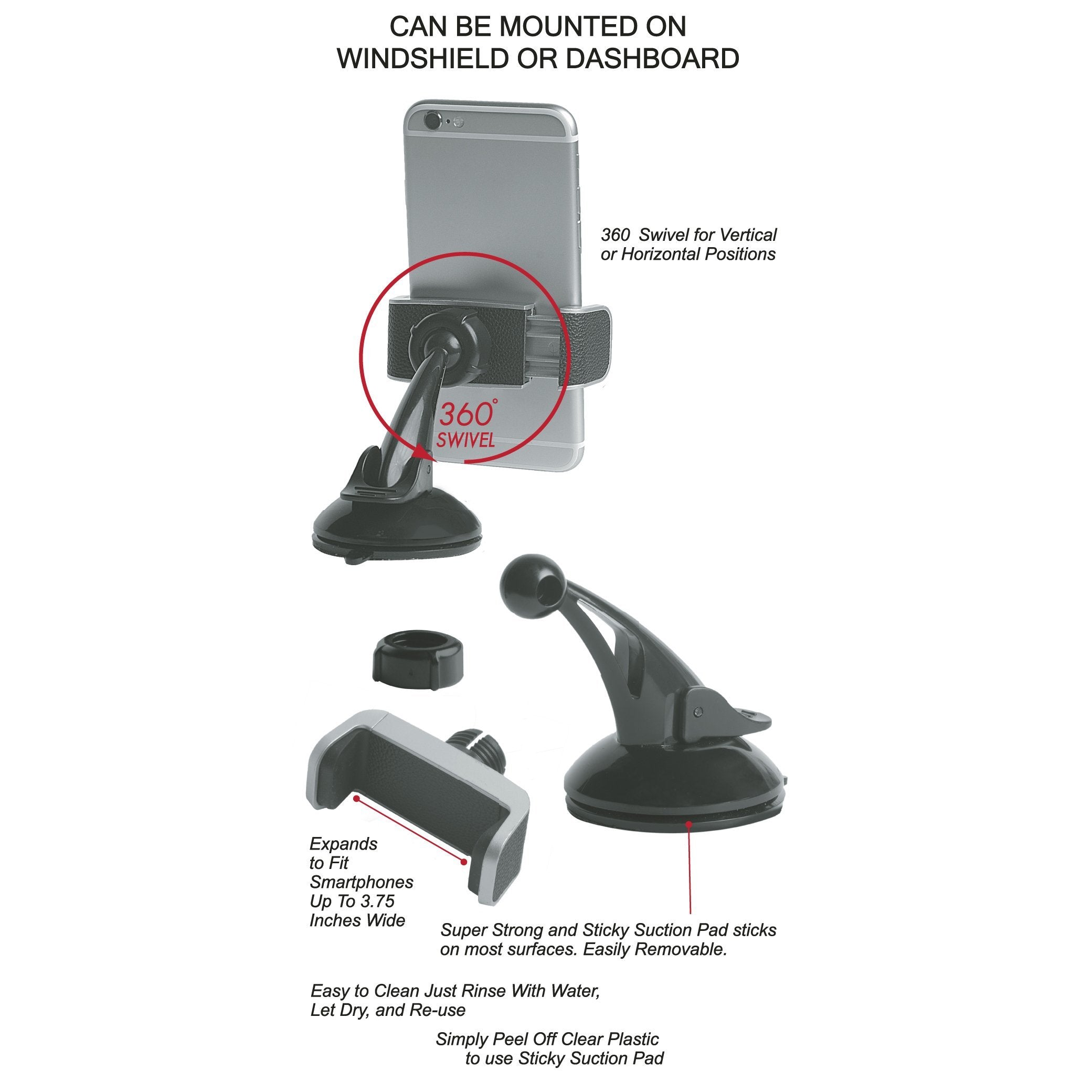 CobaltX Universal Windshield and Dash Mount With Leather Accent Automotive - DailySale