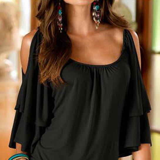 Cold Shoulder Ruffle Top - Assorted Sizes Women's Apparel M Black - DailySale