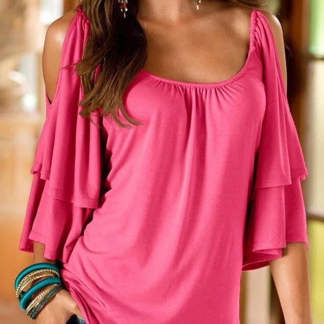 Cold Shoulder Ruffle Top - Assorted Sizes Women's Apparel M Pink - DailySale