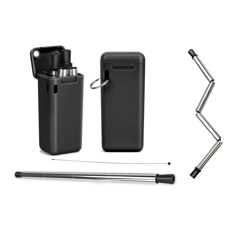 Collapsible, Portable, And Reusable Stainless Steel Drinking Straw With Case Kitchen & Dining Black - DailySale