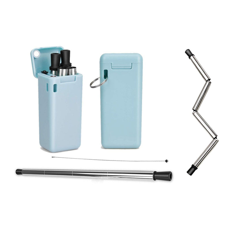 Collapsible, Portable, And Reusable Stainless Steel Drinking Straw With Case Kitchen & Dining Blue - DailySale