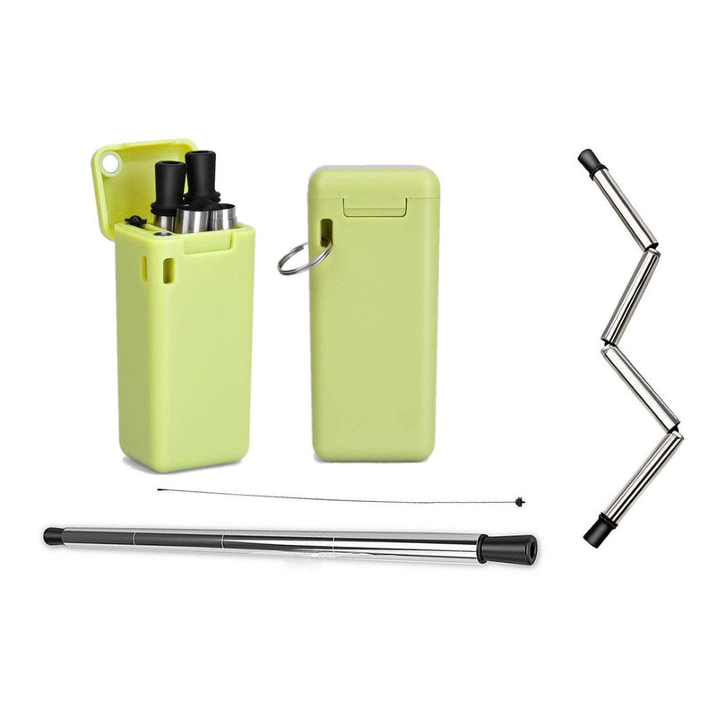 Collapsible, Portable, And Reusable Stainless Steel Drinking Straw With Case Kitchen & Dining Green - DailySale