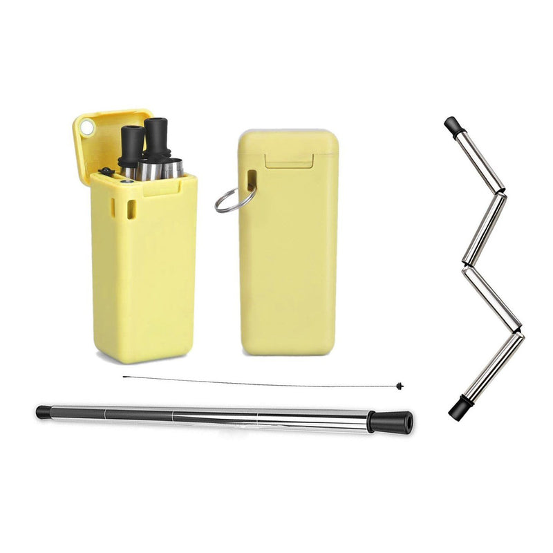 Collapsible, Portable, And Reusable Stainless Steel Drinking Straw With Case Kitchen & Dining Yellow - DailySale