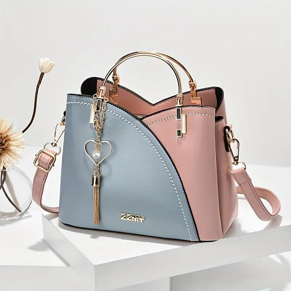 Color Block Satchel Bag with Metal Tassel Decor and Crossbody Strap Bags & Travel - DailySale