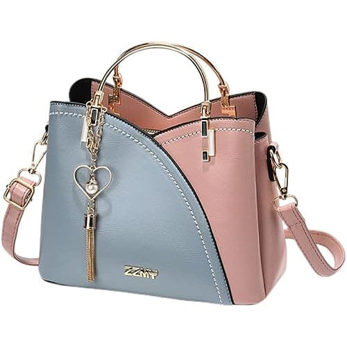 Color Block Satchel Bag with Metal Tassel Decor and Crossbody Strap Bags & Travel Light Blue - DailySale