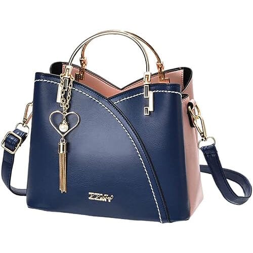 Color Block Satchel Bag with Metal Tassel Decor and Crossbody Strap Bags & Travel Navy - DailySale