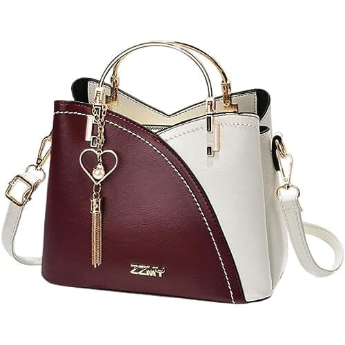 Color Block Satchel Bag with Metal Tassel Decor and Crossbody Strap Bags & Travel Wine - DailySale