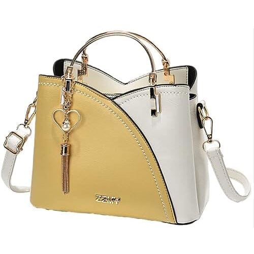Color Block Satchel Bag with Metal Tassel Decor and Crossbody Strap Bags & Travel Yellow - DailySale