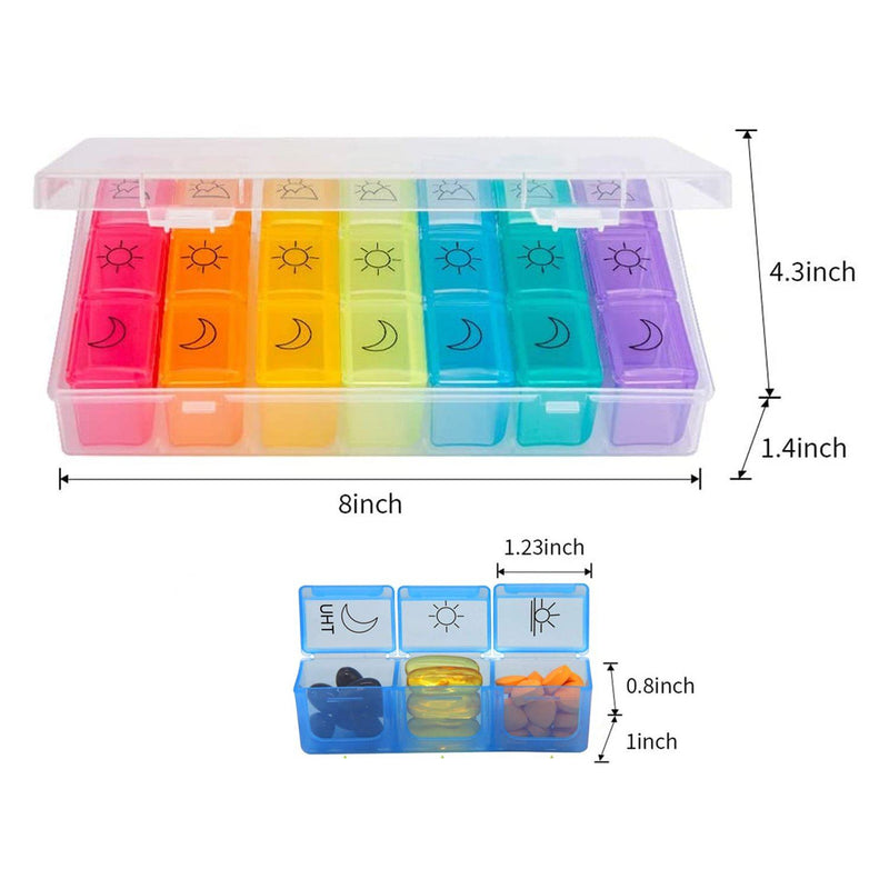 Colorful 3-Times Weekly Pills Vitamins Organizer With Large Compartments And Detachable Trays Wellness - DailySale