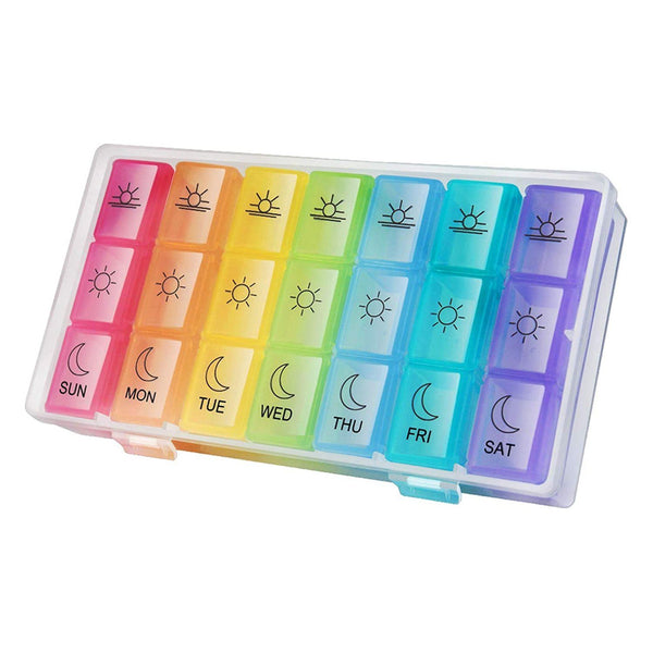 Colorful 3-Times Weekly Pills Vitamins Organizer With Large Compartments And Detachable Trays Wellness - DailySale