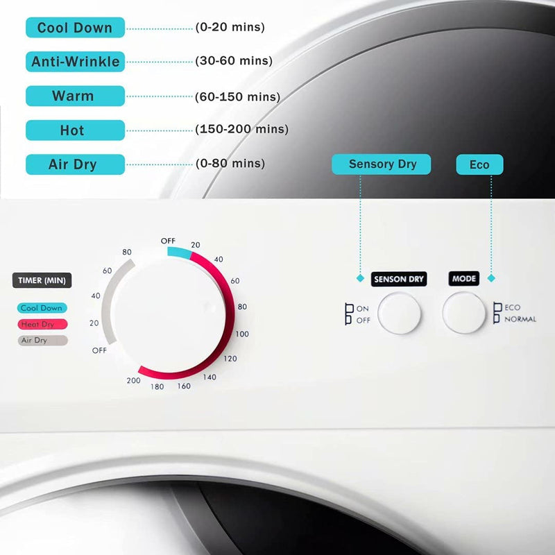 Compact Electric Clothes Dryer with Stainless Steel Tub Household Appliances - DailySale