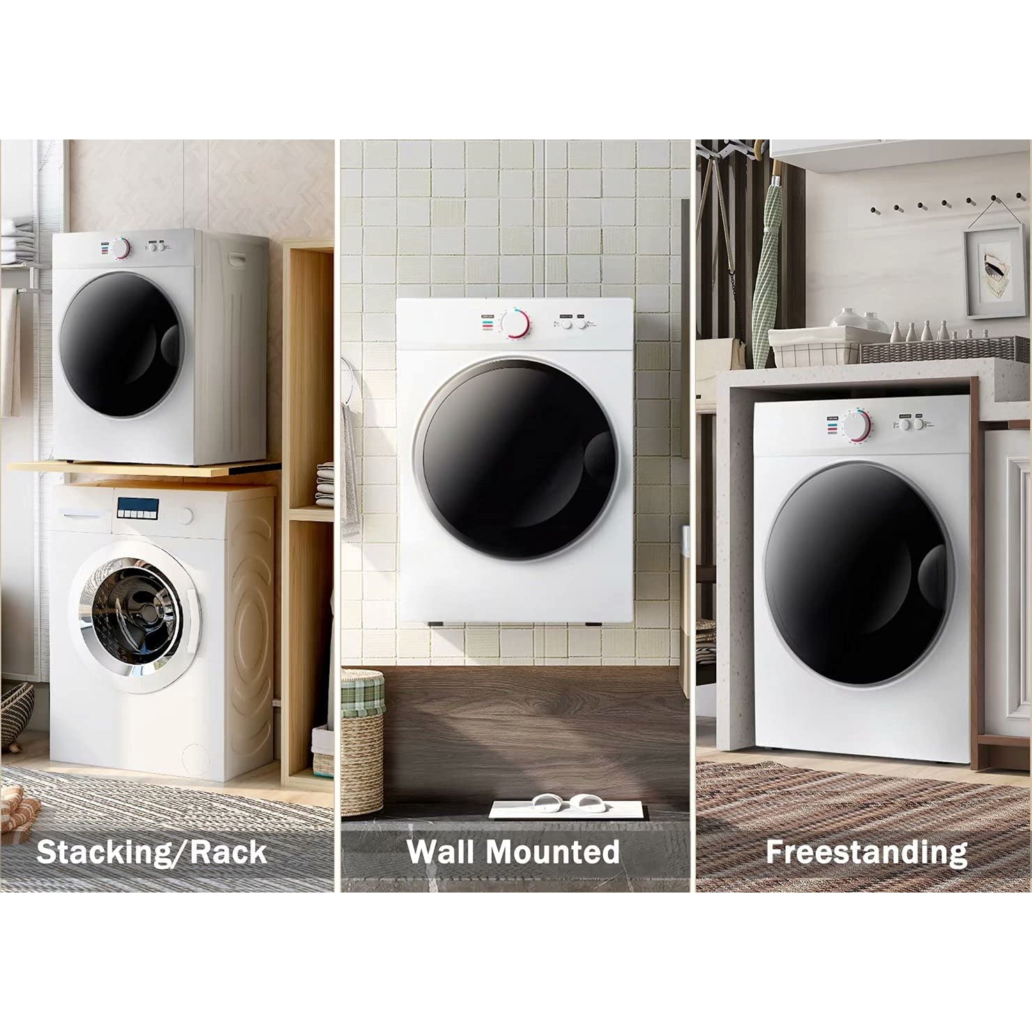 Compact Electric Clothes Dryer with Stainless Steel Tub Household Appliances - DailySale