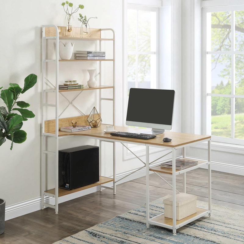 Computer Desk with 4 Tier Storage Shelves Large L-Shaped